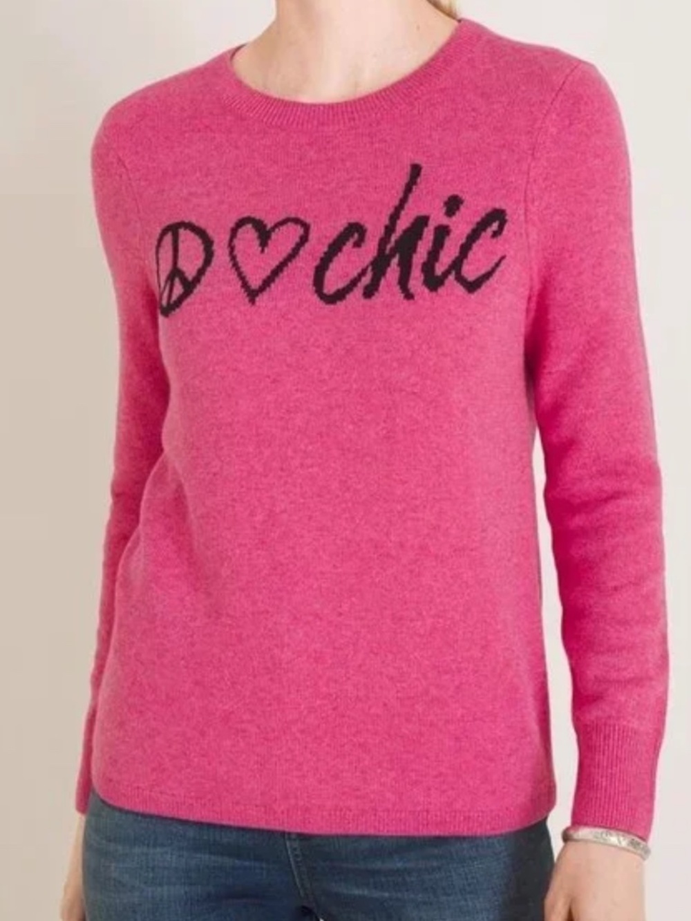 Chico’s Peace Love Chic CrewNeck Sweater Cashmere Wool Blend, EUC, SIZE 1 (M)